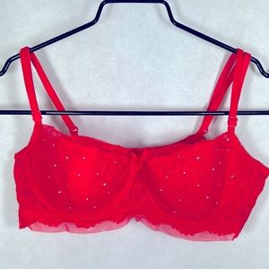Victoria Secret Dream Angels Bright Pink Rhinestone/Lace Balconet’ Underwire Bra